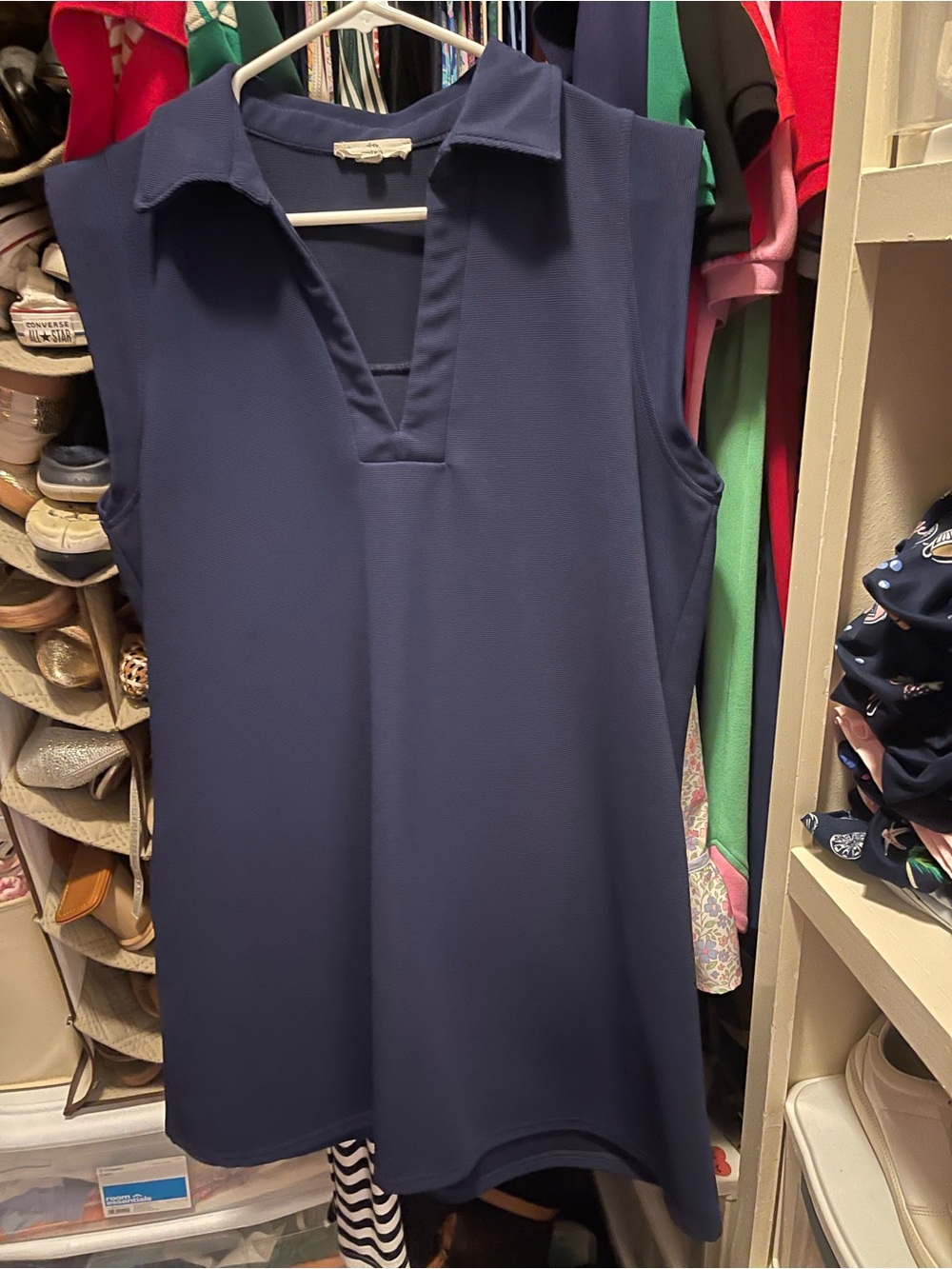 entro Navy Sleeveless Collared Midi Dress